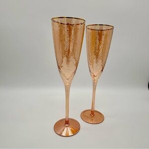 New 2 Anthropologie Zaza Flute Glasses Honey Luster Marigold Iridescent